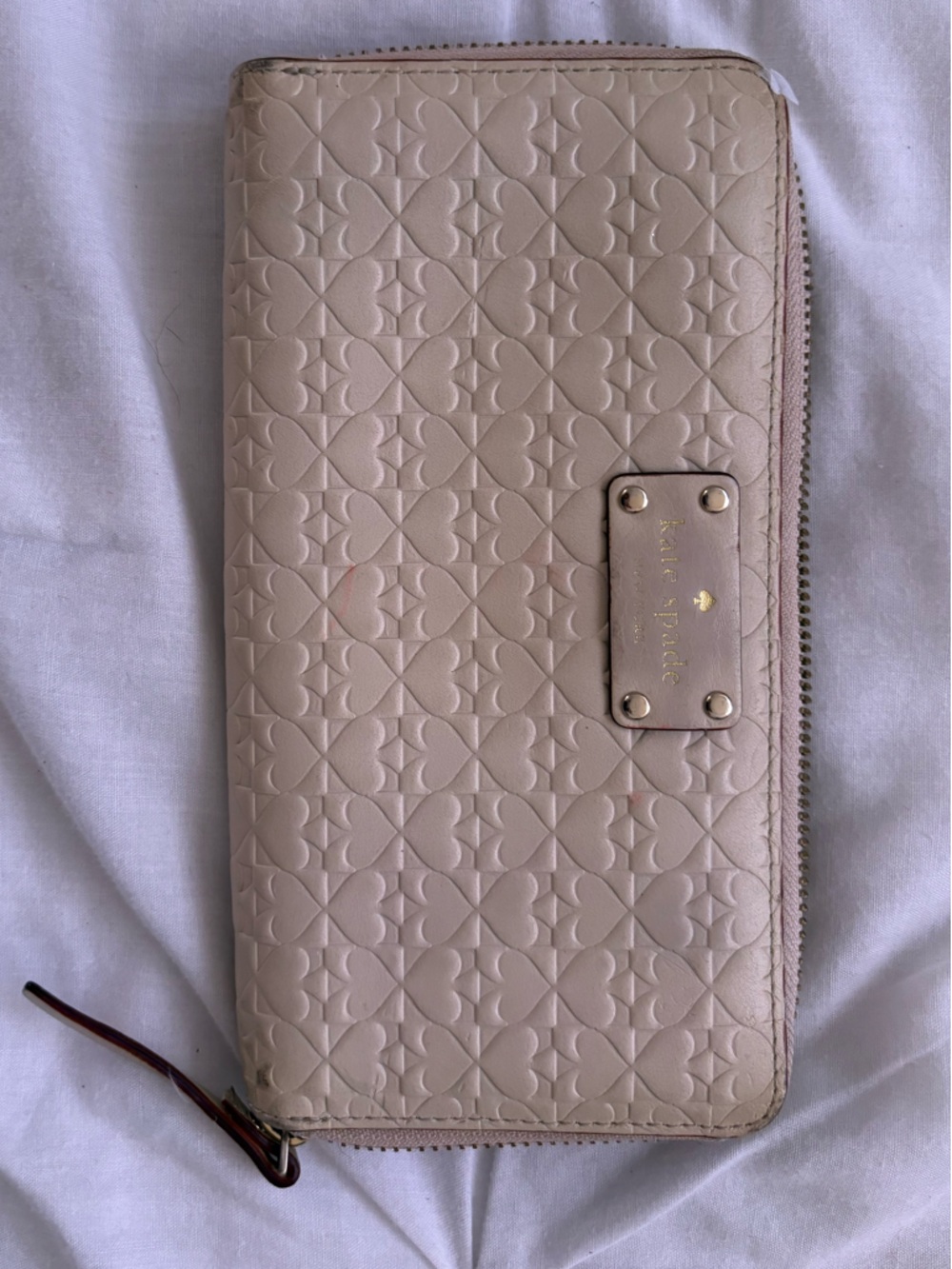 kate spade Blush Embossed Heart-Pattern Zip Wallet